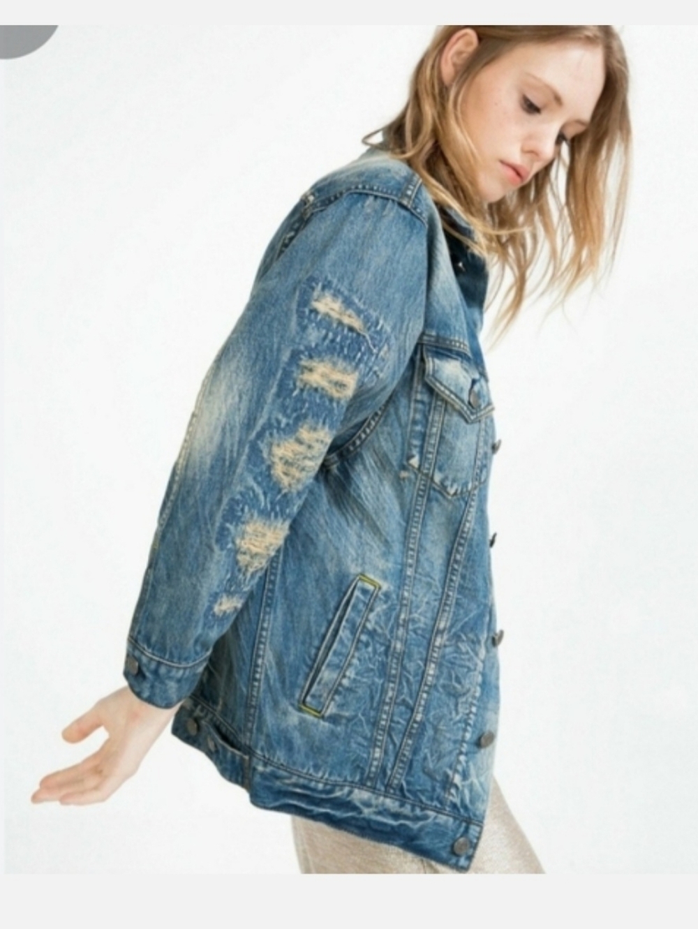 Distressed Blue Denim Jacket Sz S